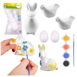 Ensemble de Pâques pour peindre des décorations en polystyrène lapin, œuf et poule