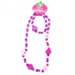 Parure collier et bracelet avec petites fleurs en perles de bois