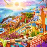 Puzzle TREFL Premium Plus Tea Time – visite de Santorin, 1000 pièces