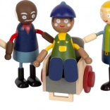 Figurines en bois famille avec fauteuil roulant