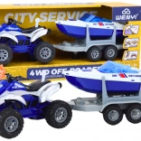 Quad de police avec remorque et bateau à moteur