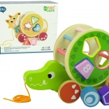 Jouet à tirer en bois crocodile avec trieur de formes