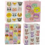 Sac cadeau en papier avec des chats, effet brocart 23 x 18 x 10,5 cm