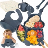 Ensemble repas en silicone pour enfants motif écureuil, 9 pièces, bleu foncé