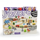 Circuit de train en bois avec pont et accessoires