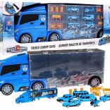 Camion de police 2-en-1 avec boîte de rangement pour petites voitures et toboggan, pour enfants 3+
