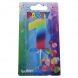 Bougie de fête chiffre 1 arc-en-ciel