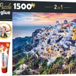Trefl Ensemble 2en1 Puzzle Magnifique Île de Santorin Grèce 1500 Pièces avec Colle