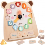 Horloge éducative en bois ourson Classic World 3‑en‑1 pour l’apprentissage de l’heure, du calcul et des dates