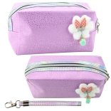 Trousse de maquillage avec nœud et paillettes Violet