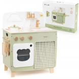 Viga PolarB cuisine en bois pour enfants avec plateau de travail rabattable et armoire avec rideau