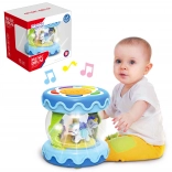 Woopie tambour pour enfants 3-en-1 avec boîte à musique et projecteur + rouleau d’apprentissage du rampement
