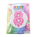 Ballon gonflable chiffre 8 rose avec petits cœurs