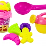 Set rose pour le sable à motif de douceurs – seau, arrosoir et moules, 8 pièces