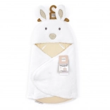 doudou couverture en peluche blanche à capuche Happy Wild 70 cm