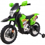 Moto cross électrique pour enfants à batterie – verte, avec roulettes stabilisatrices et feux LED