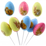 Œufs de Pâques sur bâtons avec des lapins colorés 6 pièces