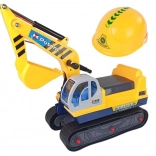 Tracteur-pelleteuse pour enfants avec bras articulé et casque jaune