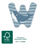 lettre en bois W avec motif de baleine