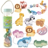 Animaux ZOO à enfiler en bois WOOPIE GREEN, montessori, 13 pièces