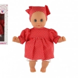 Poupée bébé 30 cm en robe rouge à pois avec foulard
