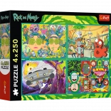 Puzzle 4x250 Monde Loufoque de Rick et Morty par Trefl