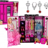 Poupée avec armoire à vêtements et accessoires