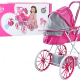 Poussette en métal pour poupées avec sac et grandes roues – rose
