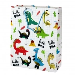 Sac cadeau en papier avec dinosaures, damier blanc, 32 × 26 × 10 cm