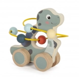 Dinosaure en bois avec labyrinthe de perles sur roulettes