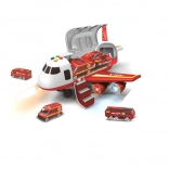 Avion de pompiers avec soute et 3 petites voitures