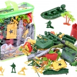 Grand set de petits soldats en plastique avec tank et hélicoptère dans une pochette zippée