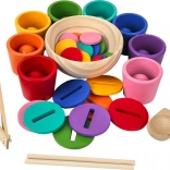 Billes arc-en-ciel, pièces et gobelets – ensemble Montessori en bois 8 couleurs