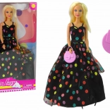 Poupée DEFA LUCY en longue robe noire à pois multicolores