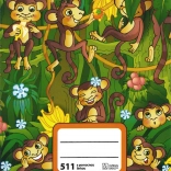 Cahier scolaire A5 avec petits singes, ligné, 10 feuilles, 20 mm, 2 lignes auxiliaires