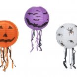 Lanterne Halloween en papier, boule avec franges 30 cm, 3 motifs