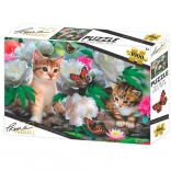 Puzzle chatons parmi les pivoines 1000 pièces