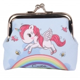 Portefeuille pour enfant Licorne au-dessus de l’arc‑en‑ciel bleu serrure métallique 10x9 cm