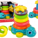 Pyramide Tortue roulante 2-en-1 Anneaux empilables Lumières Sons