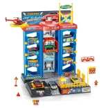 Station de stationnement avec hélicoptère et voitures métalliques 30 × 27 × 37 cm