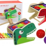 Dinosaure en bois 2-en-1 – jeu de marteau avec billes et xylophone