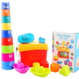 Ensemble pour enfants 3 en 1 avec encastrement, bateaux et pyramide