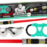 Coffret cosmique : sabre lumineux à l’éclat turquoise et lunettes de protection avec son