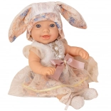 Poupée bébé Woopie 24 cm en robe et bonnet avec oreilles de lapin