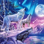 peinture diamant loups sous la pleine lune 30 × 40 cm