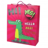 Sac cadeau en papier rose avec crocodile 32 × 26 × 10 cm