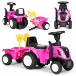 Tracteur porteur avec remorque pour enfants, volant interactif et sons NEW HOLLAND – Rose