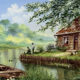 Puzzle Pêche du soir 500 pièces