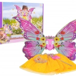 costume enfant ailes de papillon avec lumières et musique avec tutu jaune, couronne et baguette magique
