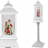 Lampe décorative de Noël – lanterne blanche avec PÈRE NOËL, lumière et neige tombante